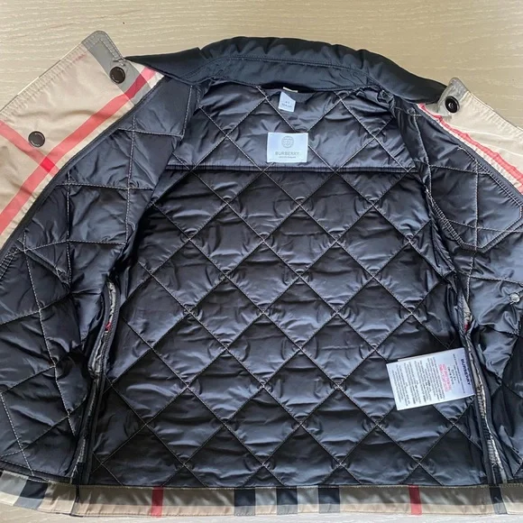 Child’s Burberry Collared Quilted Check Jacket